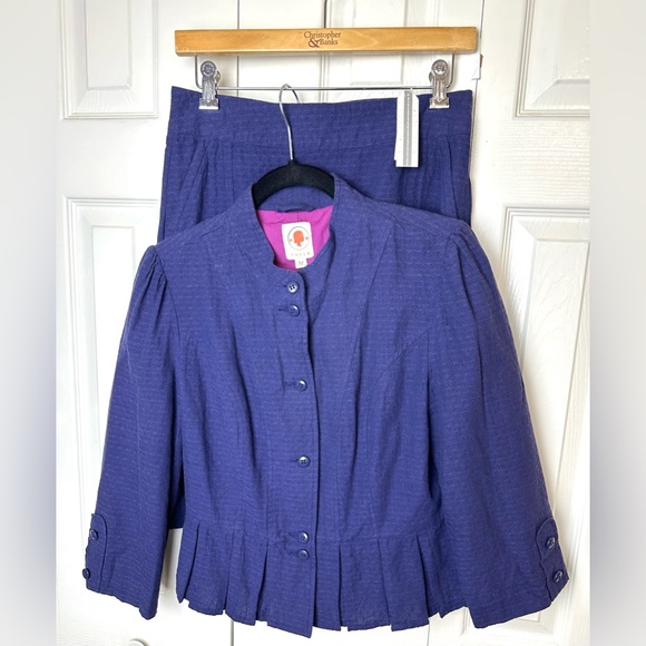 NWT Anthro TULLE Brand Skirt Blazer Suit Set Blue Purple Textured Cotton New - Picture 8 of 13